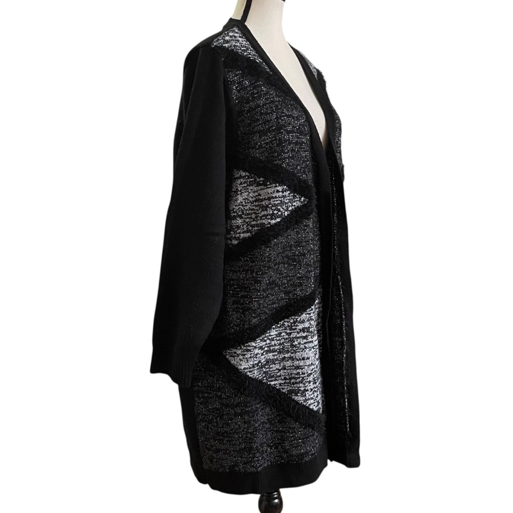 89th & Madison Metallic Open Cardigan 2X Black Gray Longline +Size Chic Layer - Picture 4 of 9